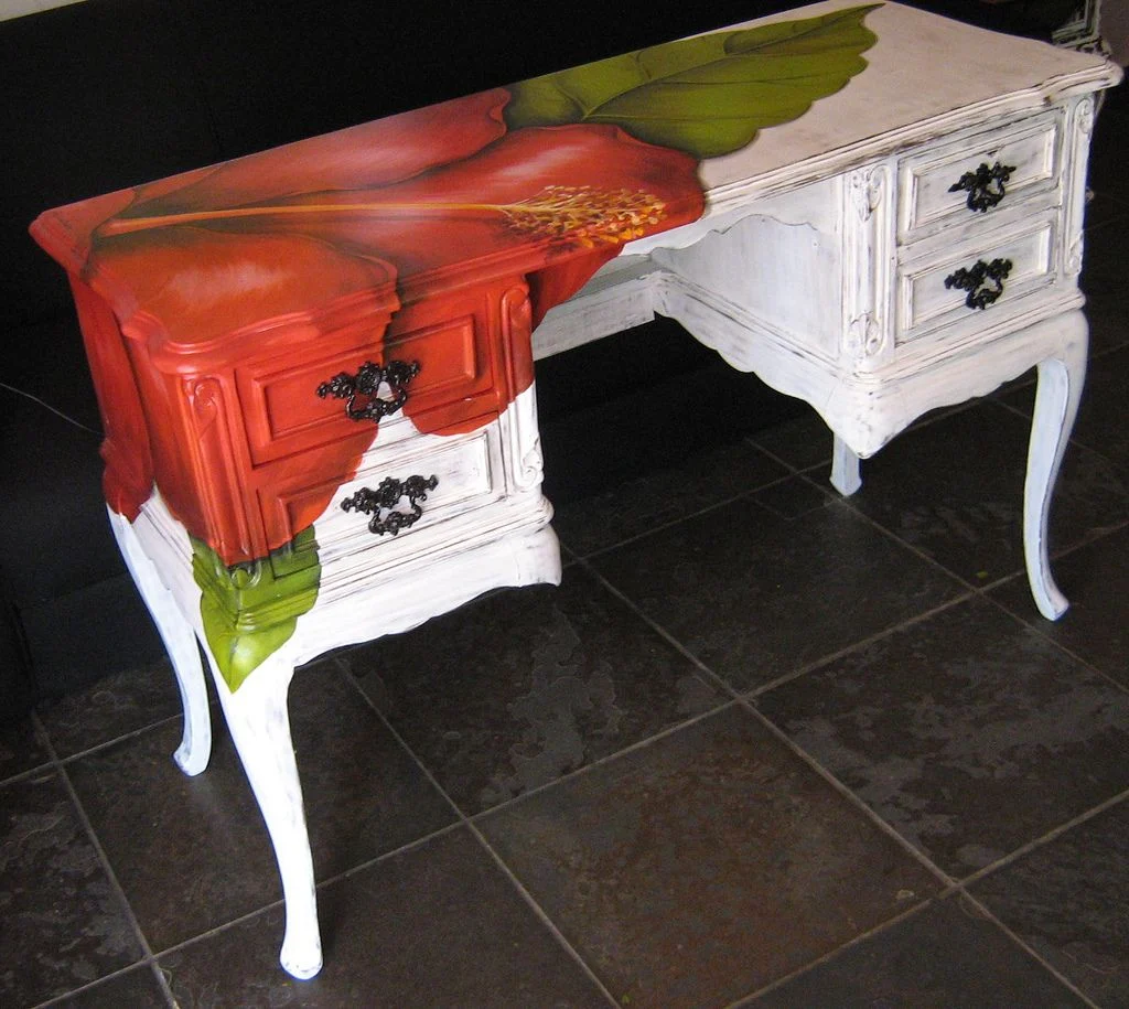 wood art on surface of the furniture