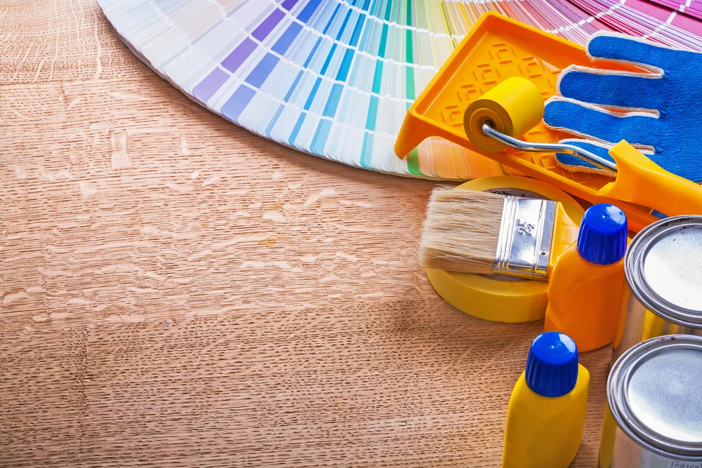 brushes, rolls, filler, traditional color palette