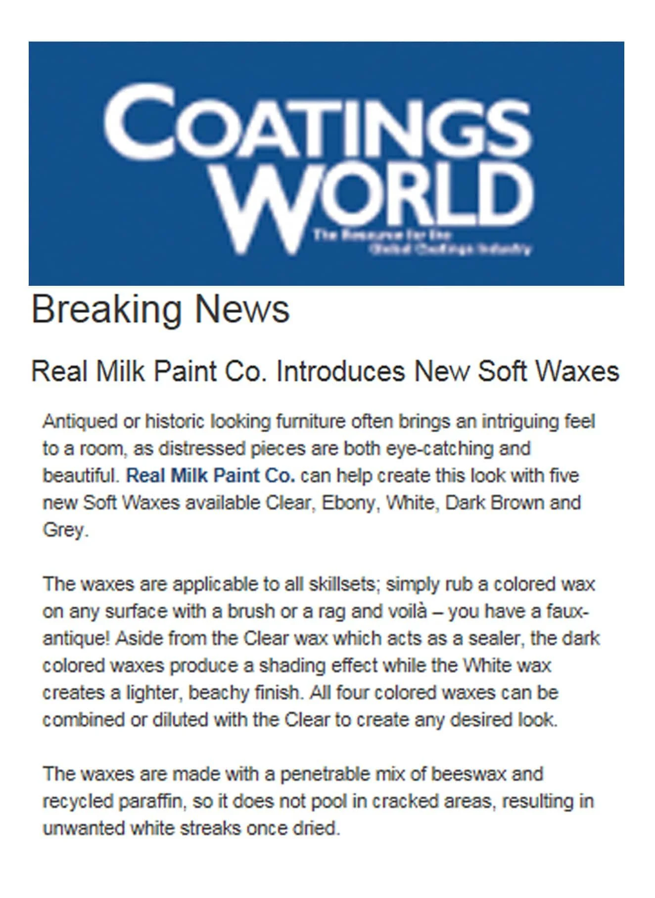 Coatings World New Soft Waxes