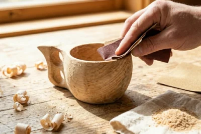 Sanding the kuksa cup