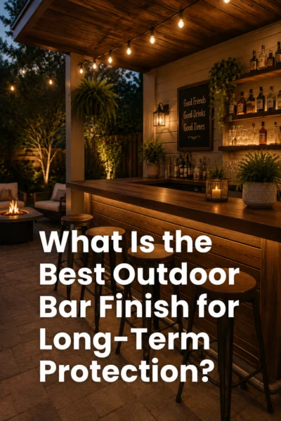 Outdoor bar finish featured image showing an illuminated outdoor bar with cozy evening lighting and modern seating.