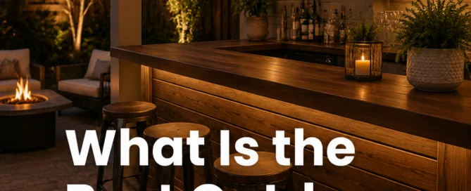 Outdoor bar finish featured image showing an illuminated outdoor bar with cozy evening lighting and modern seating.