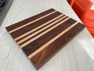 Creative DIY noodle board with wood stain and vertical lines