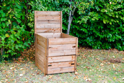 DIY wood compost bin with a lid