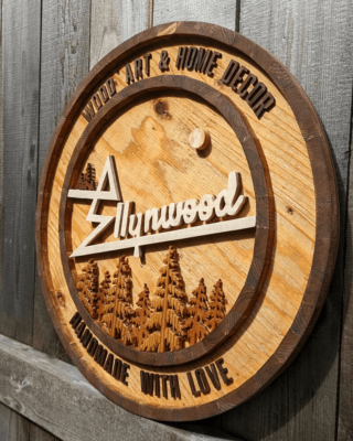 exterior brand signage with wood stains