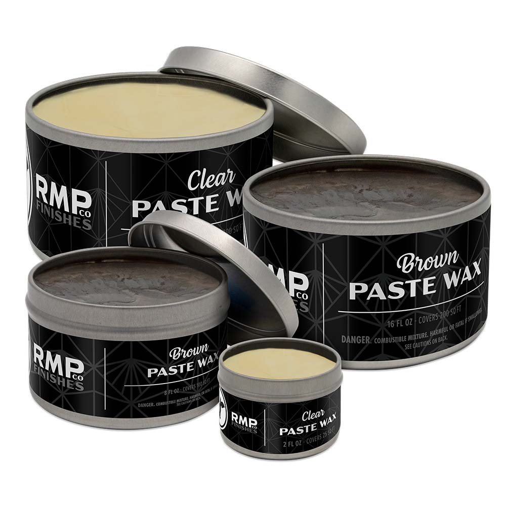 RMP Finishes carnauba Paste Wax collection of various sizes front view.