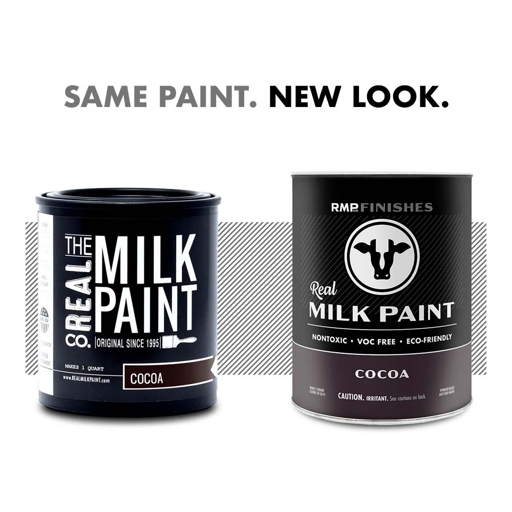 Milk paint by RMP Finishes: The new look for Real Milk Paint Co Cocoa milk paint. Same milk paint formula, new packaging design.