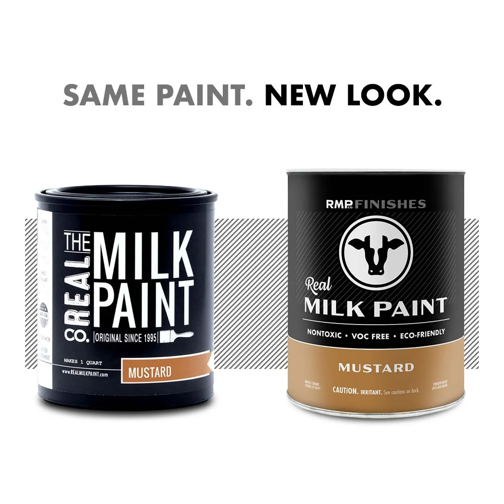 Milk paint by RMP Finishes: The new look for Real Milk Paint Co Mustard milk paint. Same milk paint formula, new packaging design.