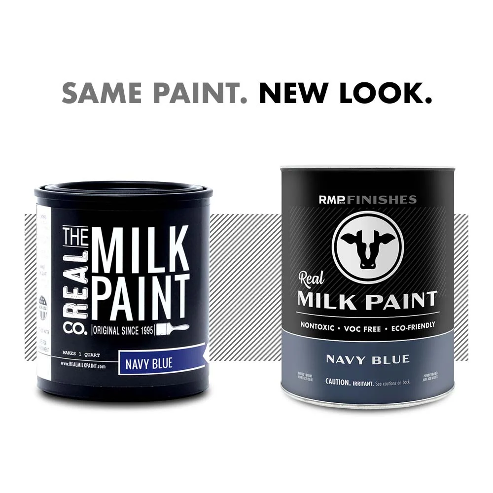 Milk paint by RMP Finishes: The new look for Real Milk Paint Co Navy Blue milk paint. Same milk paint formula, new packaging design.