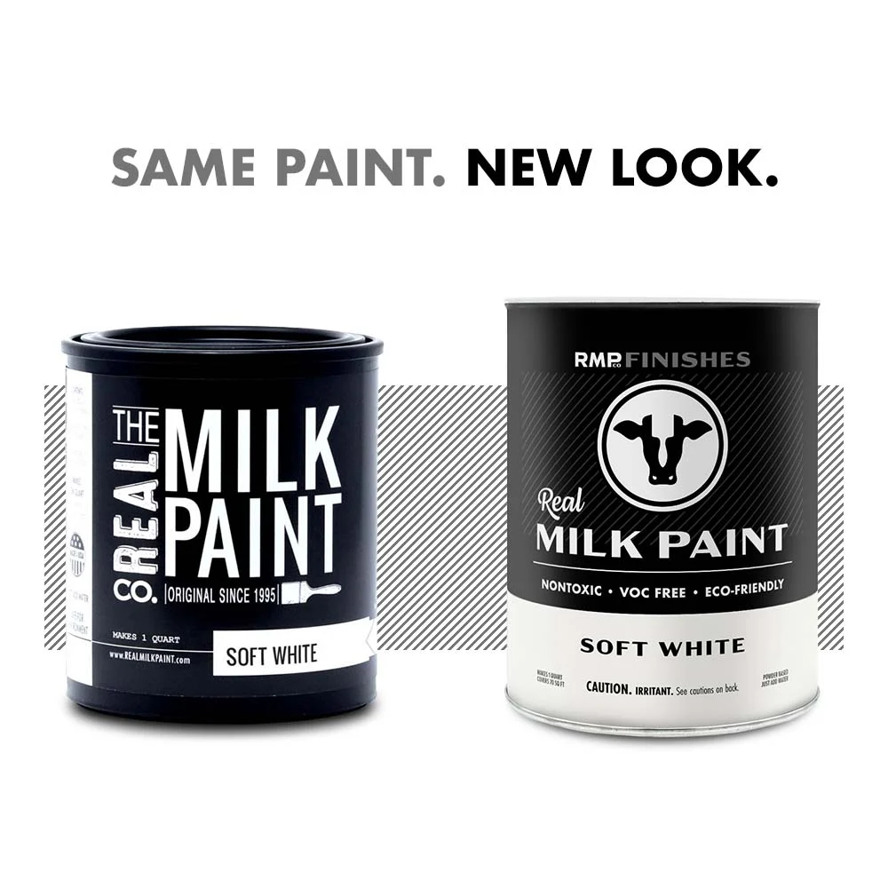 Milk paint by RMP Finishes: The new look for Real Milk Paint Co Soft White milk paint. Same milk paint formula, new packaging design.