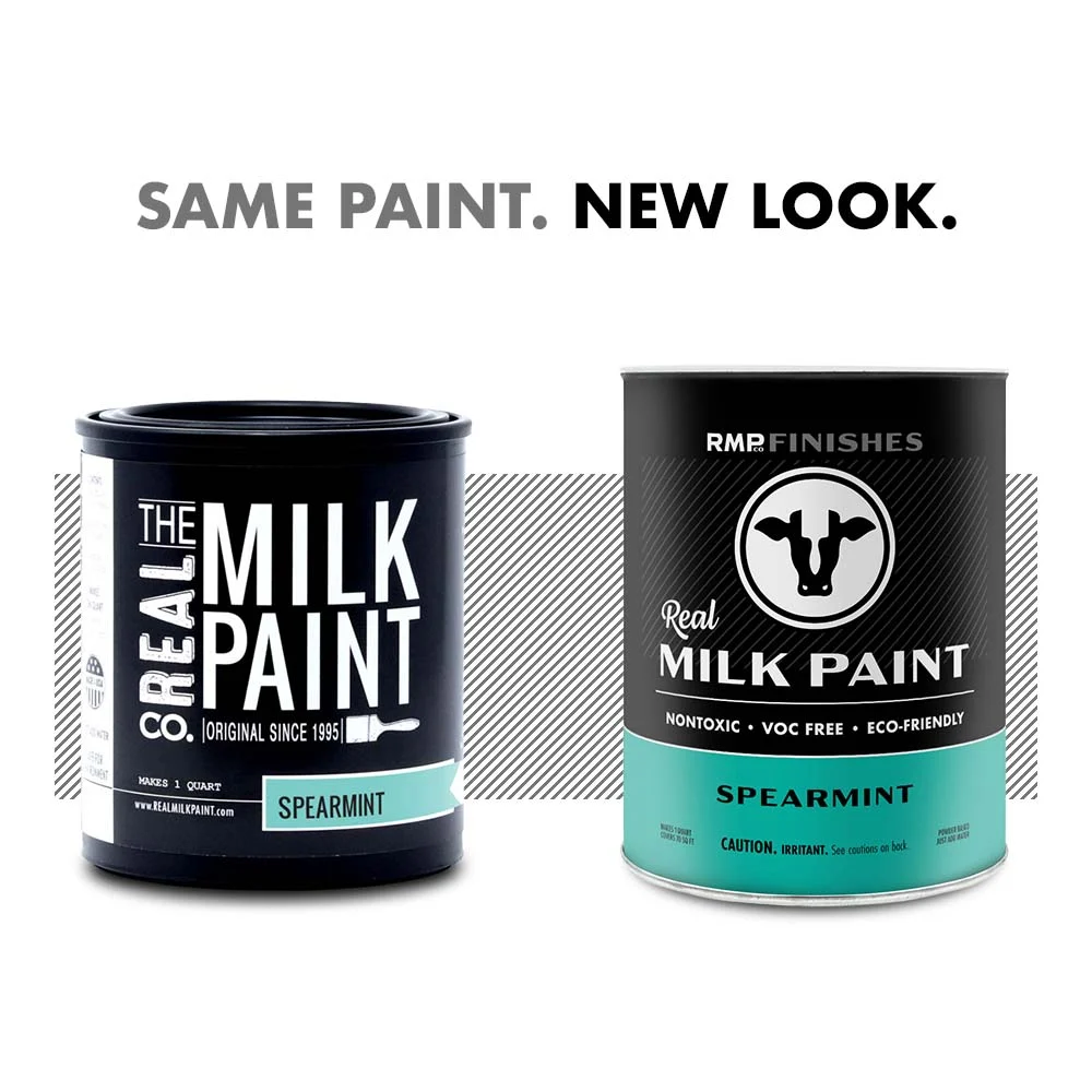 Milk paint by RMP Finishes: The new look for Real Milk Paint Co Spearmint milk paint. Same milk paint formula, new packaging design.