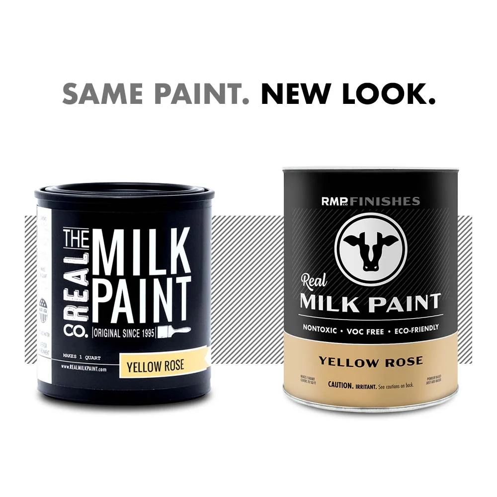 Milk paint by RMP Finishes: The new look for Real Milk Paint Co Yellow Rose milk paint. Same milk paint formula, new packaging design.