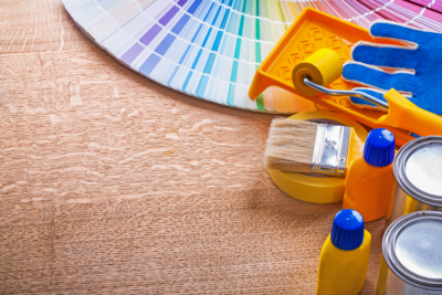 brushes, rolls, filler, traditional color palette
