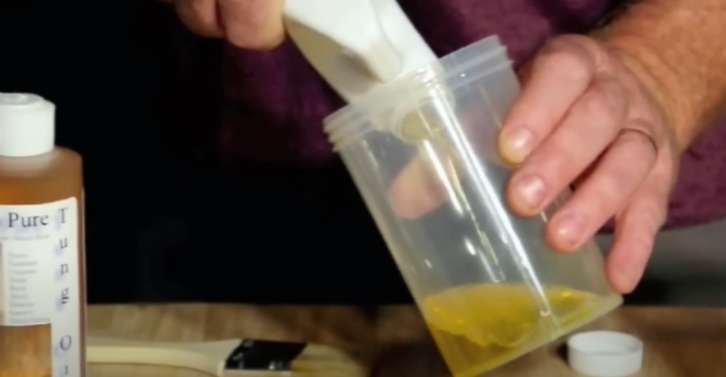 mixing tung oil and citrus solvent to finish butcher block countertop