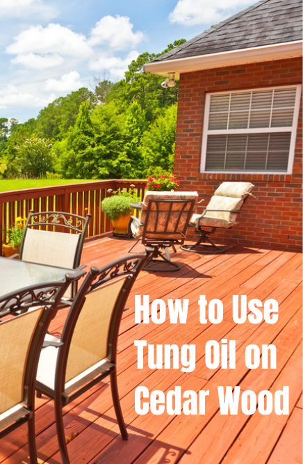Backyard cedar deck with patio furniture, showing outdoor surface care and finish options using the best oil for cedar wood
